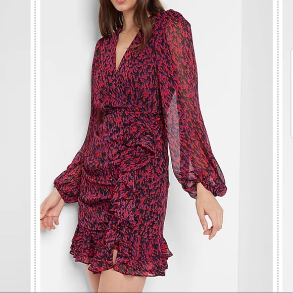 Express Dresses & Skirts - Abstract Print Faux Wrap Ruffle Mini Dress